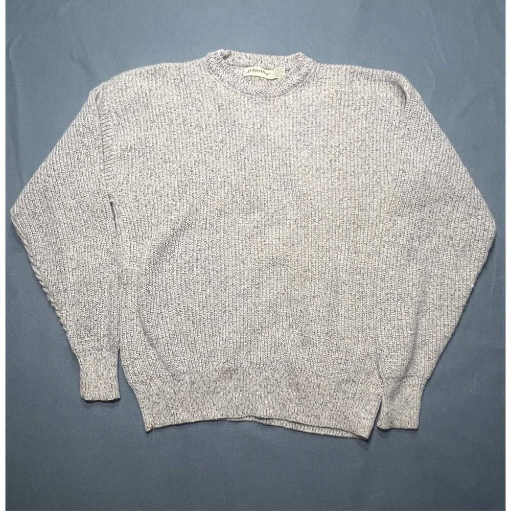 St. John's Bay Men's Gray Marled Textured Knit Crewneck Cotton Sweater L